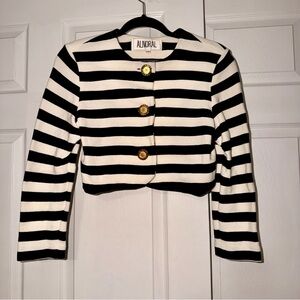 Vintage Alnoral Black and Ivory Striped CroppedCardigan with Gold Button Details